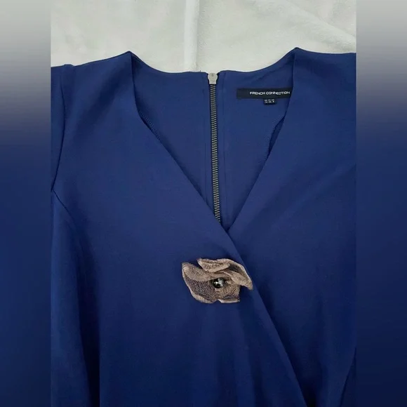 French Connection Royal Blue Long Sleeve Wrap Style Dress Size 8 - Picture 3 of 6